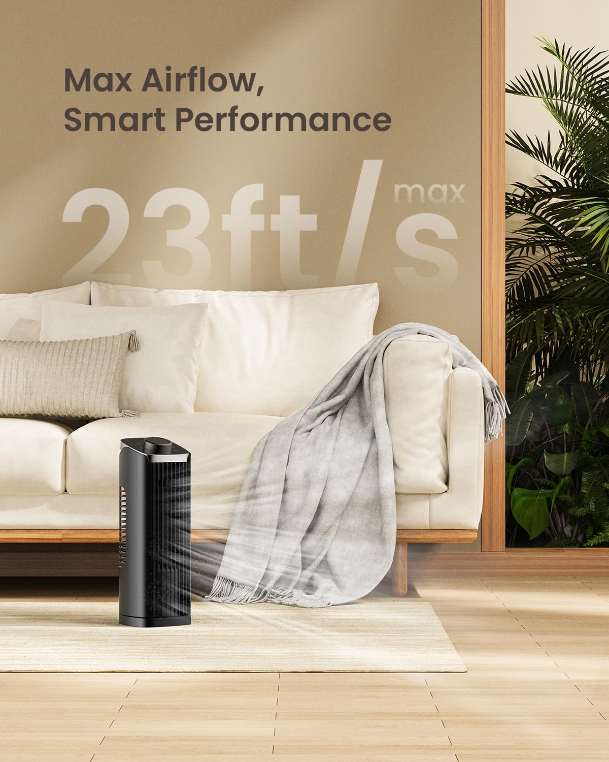 PNTCK compact tower fan 13in fits small spaces without sacrificing airflow.