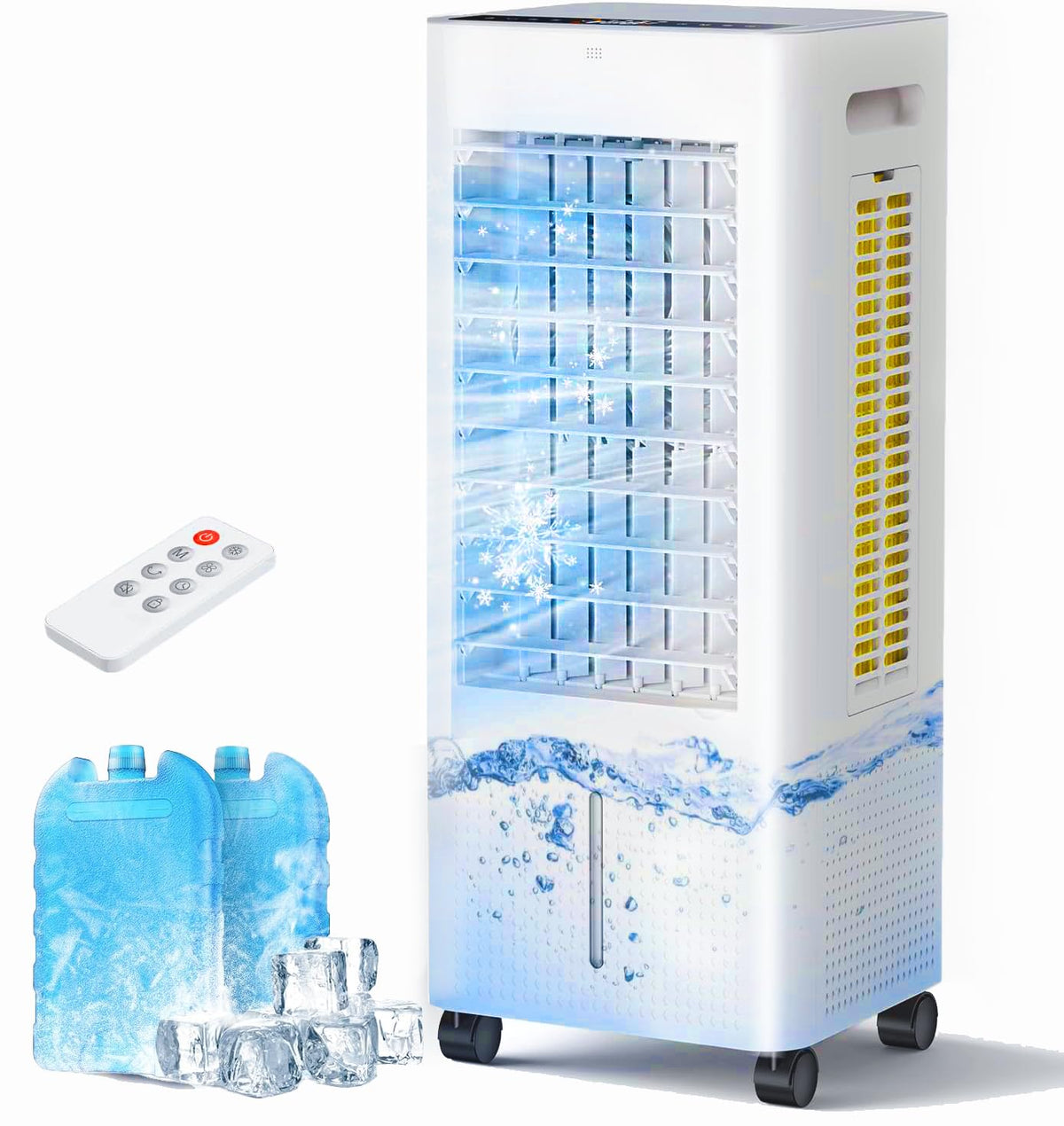 PNTCK evaporative air cooler with remote for easy adjustments from across the room.