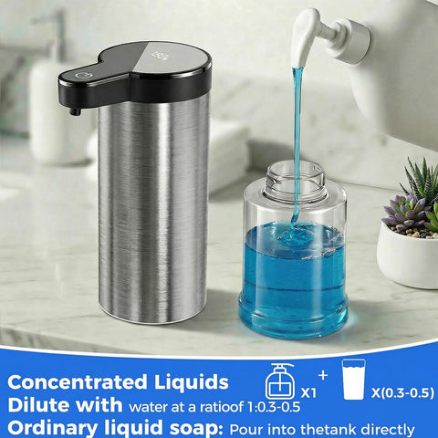 Poaoed four adjustable levels tailor soap output and reduce waste at the sink.
