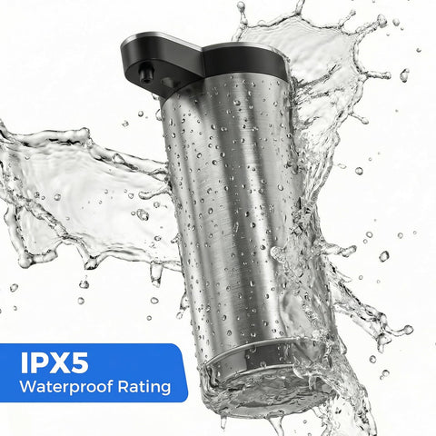 Poaoed IPX5 waterproof structure protects internals near water and splashes.
