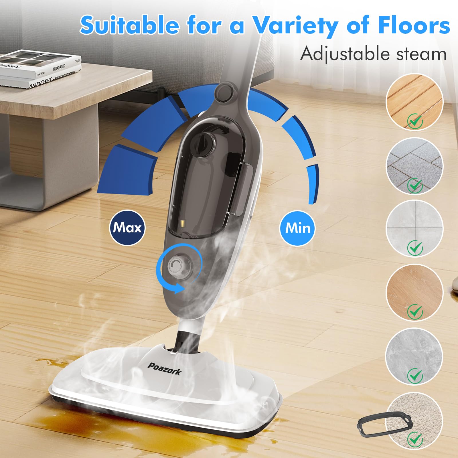 Poazork handheld steam cleaner delivers deep-cleaning without chemicals.