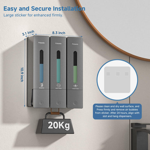 POBAMLE no-drill adhesive install on smooth bathroom surface
