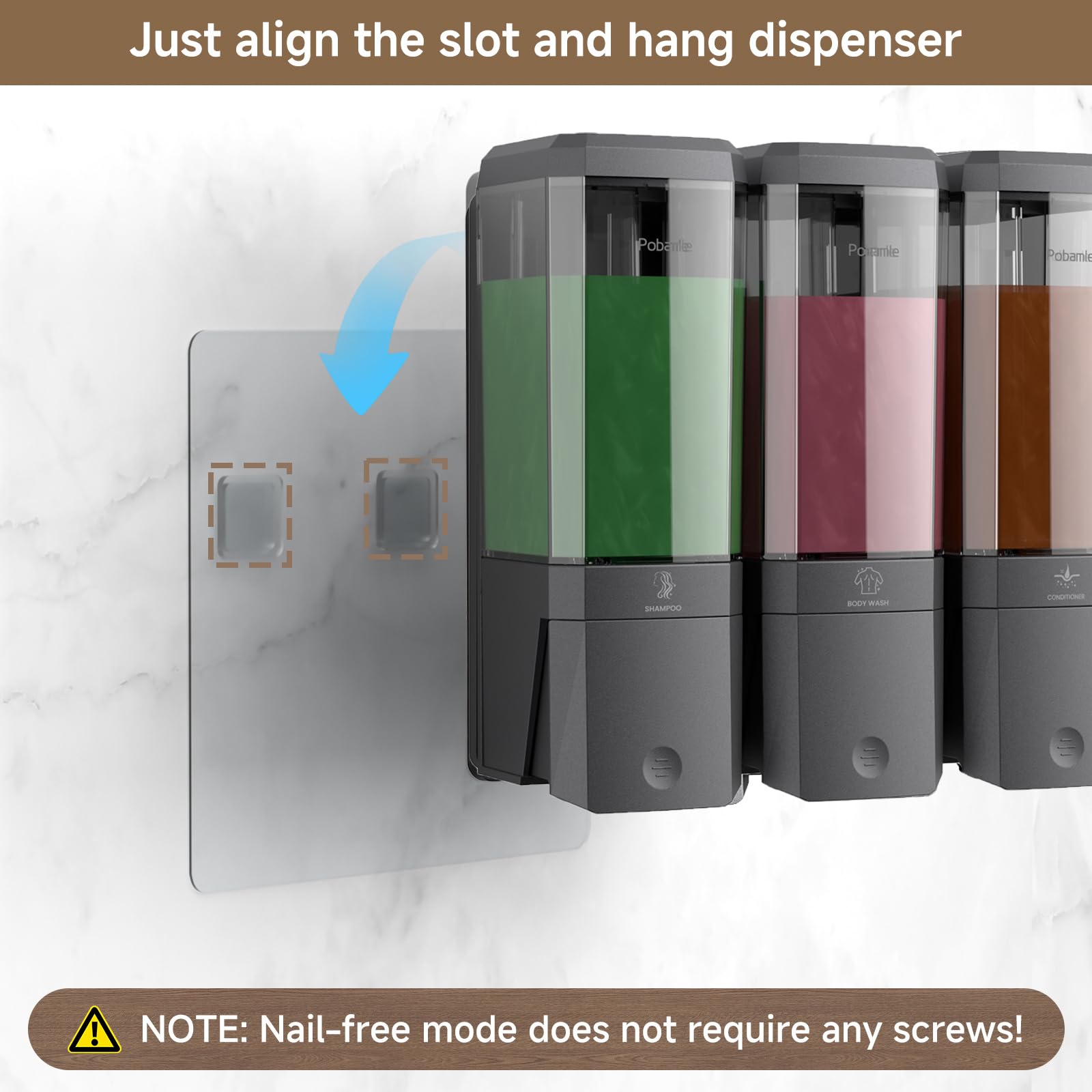 POBAMLE slot-install mount for quick, damage-free wall mounting.