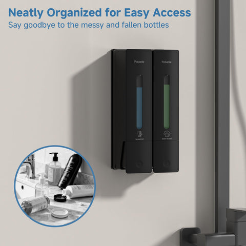 POBAMLE wall-mounted no-drill dispenser enables quick, renter-friendly setup.