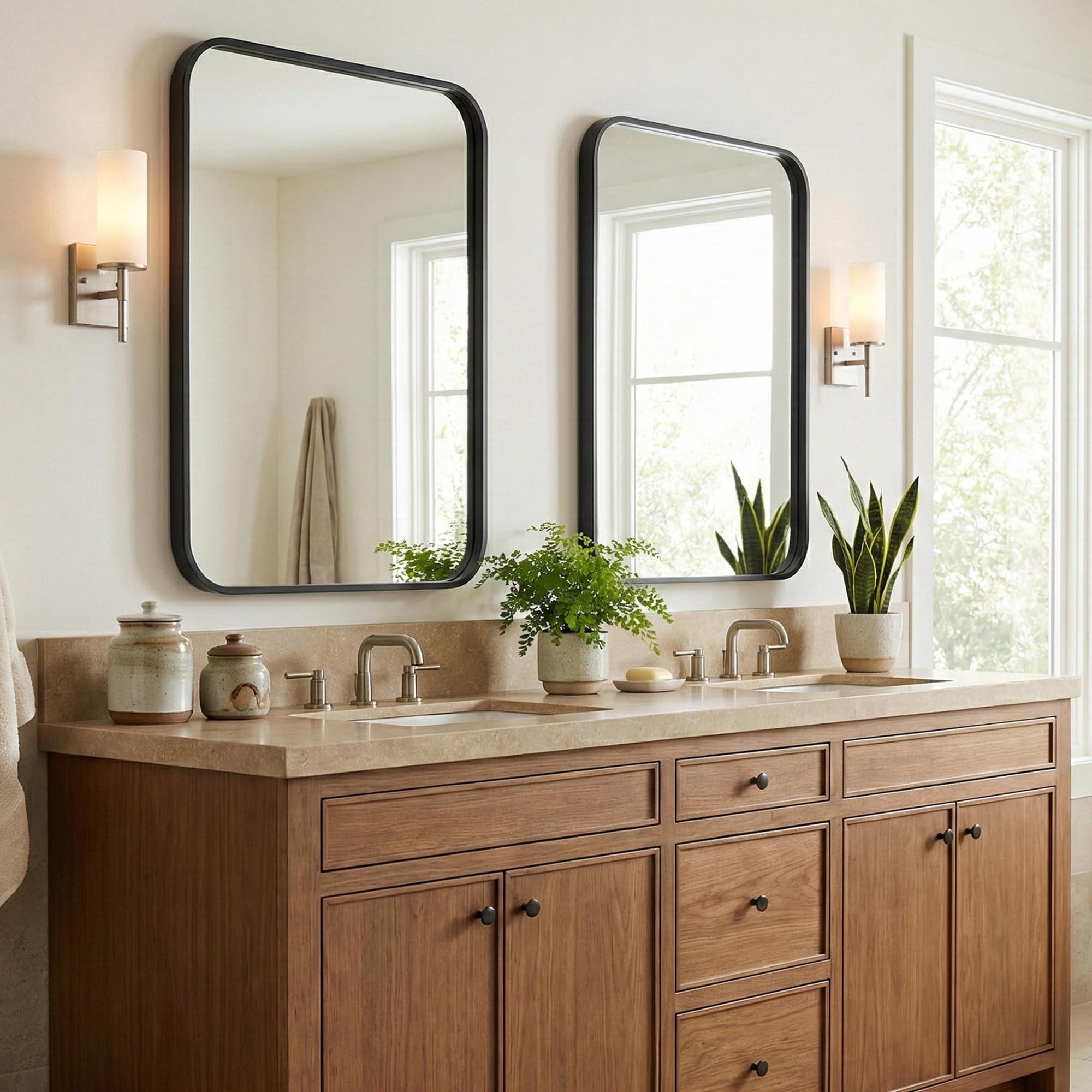 Pocetry 2-pack bathroom mirrors front view showing balanced 24x30 reflection for double vanities.