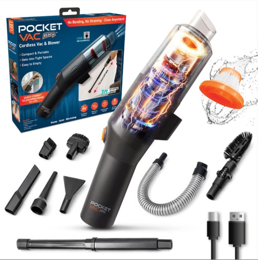 Pocket Vac Reach with 3ft extension wand cleaning under car seats