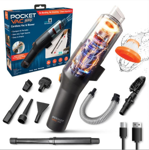 Pocket Vac Reach with 3ft extension wand cleaning under car seats