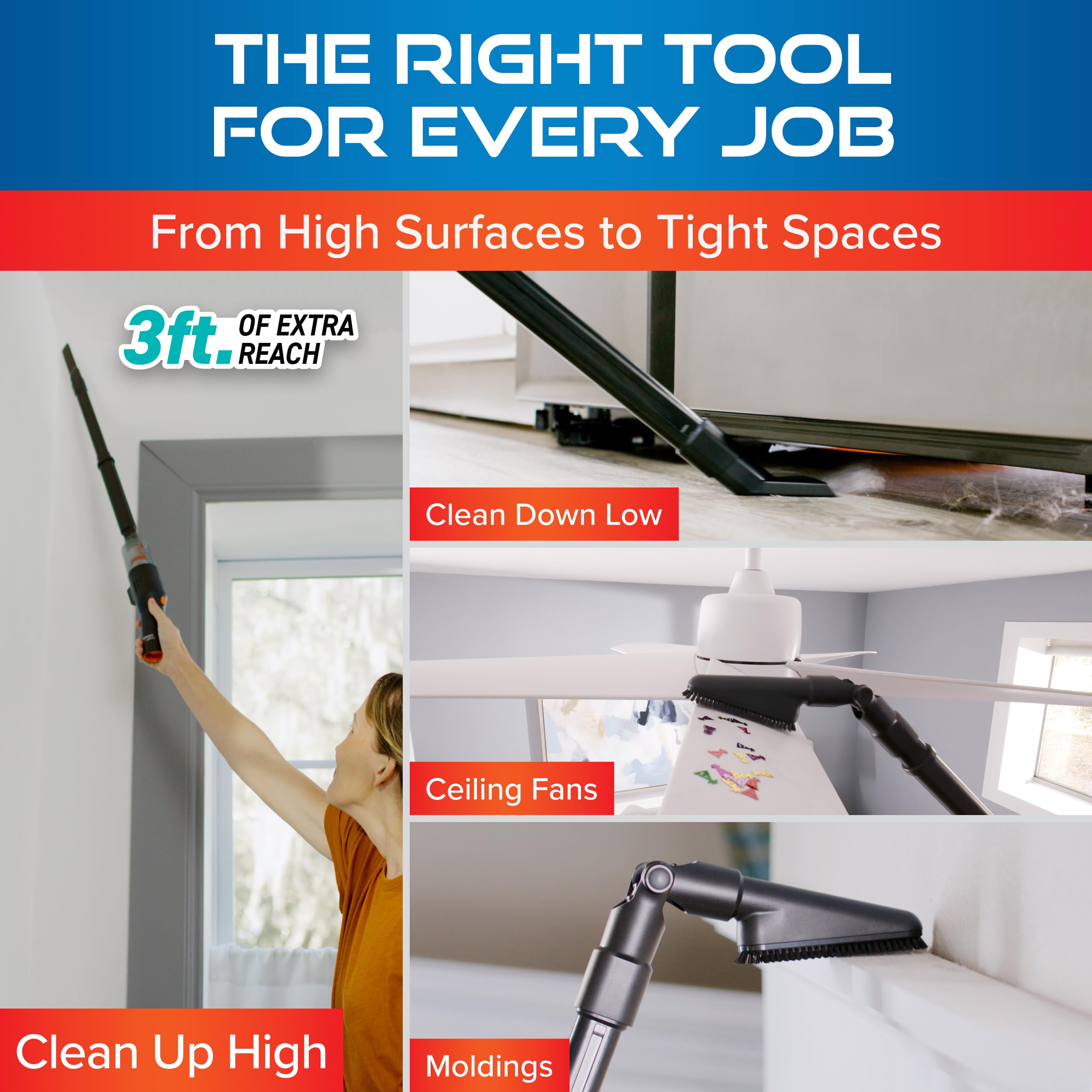 Pocket Vac Reach slim profile reaching tight gaps and low furniture