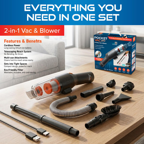 Pocket Vac Reach ideal for car interiors and narrow spaces