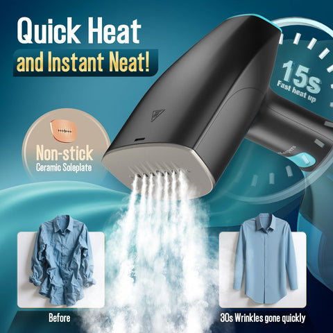 Pocleanish steamer with ceramic soleplate gliding over fabric