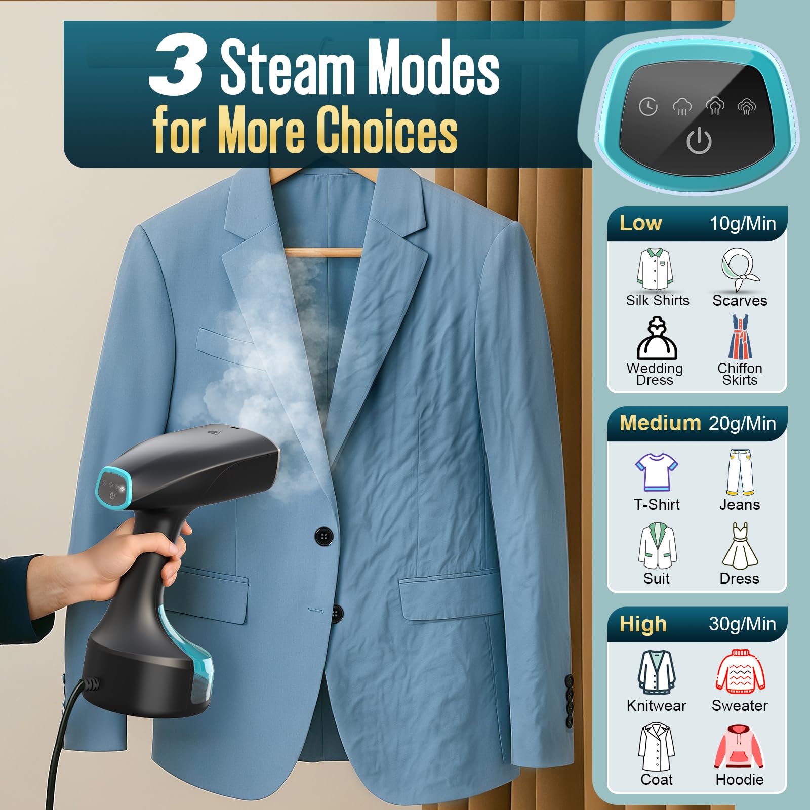 Pocleanish steamer removable-tank-300ml allows long sessions without refilling.
