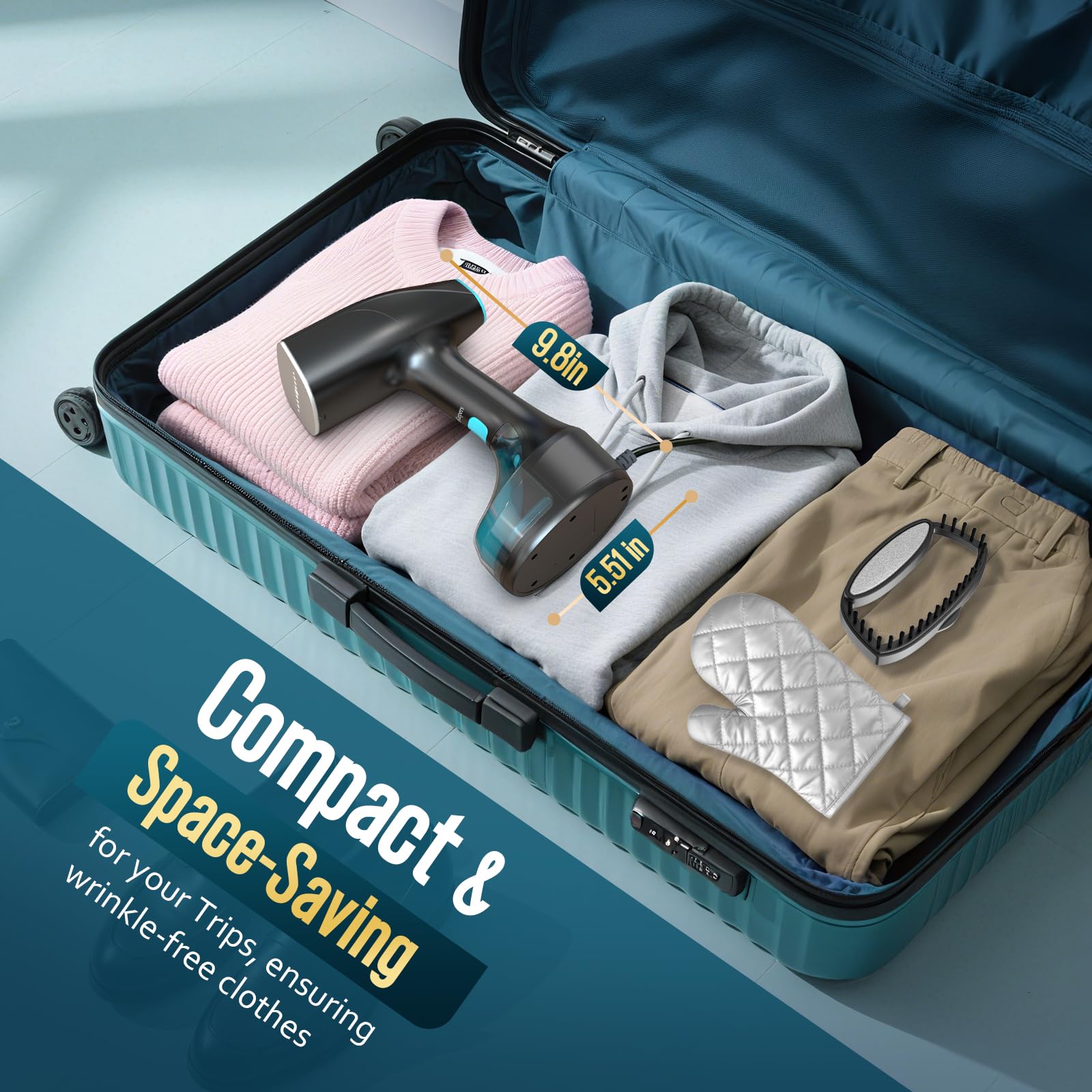 Pocleanish steamer travel-gift-set shows compact design for home and on-the-go care.