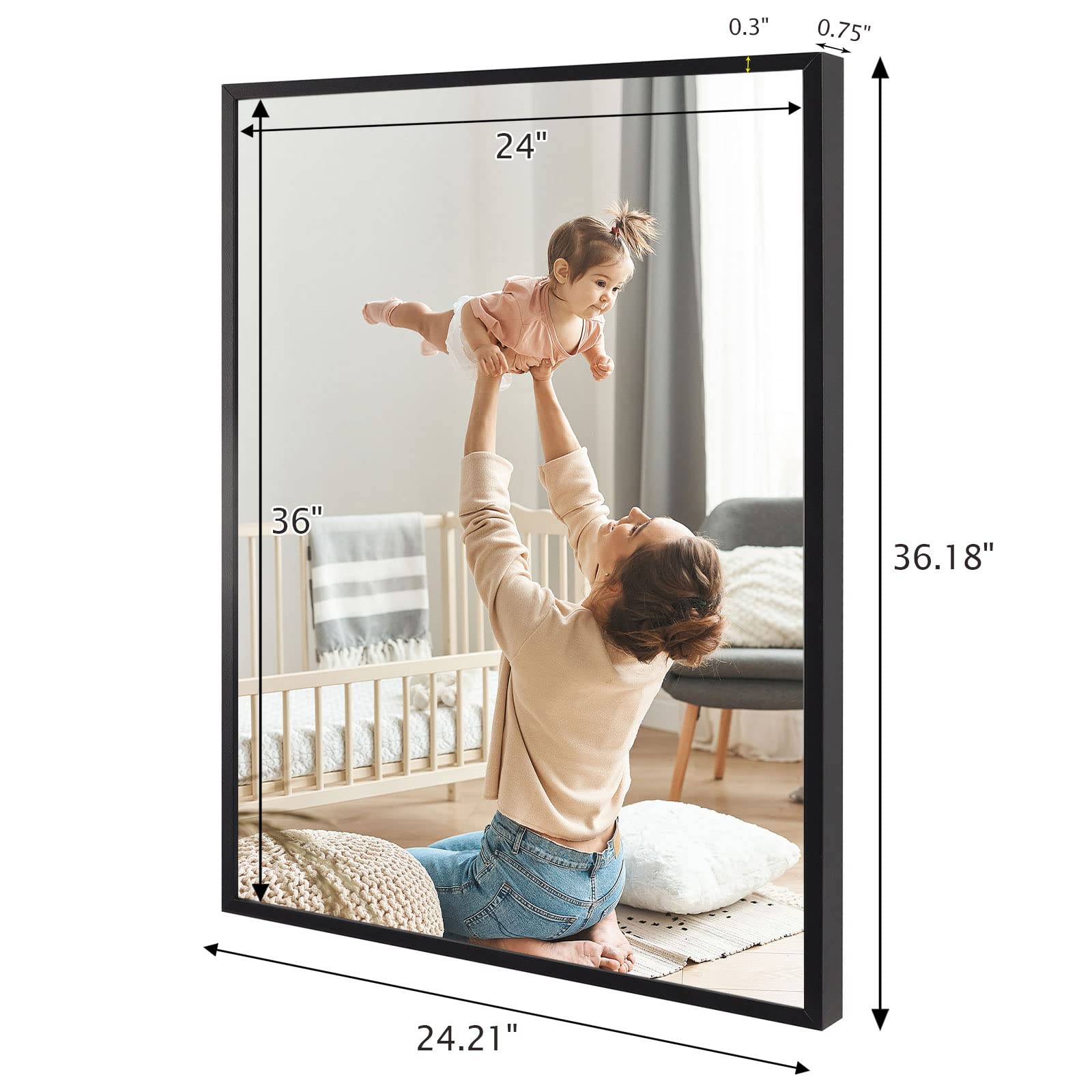Podronale black poster frame side view with slim profile.