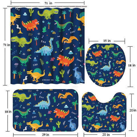 Poedist bathroom scene shows playful, inviting dinosaur decor.