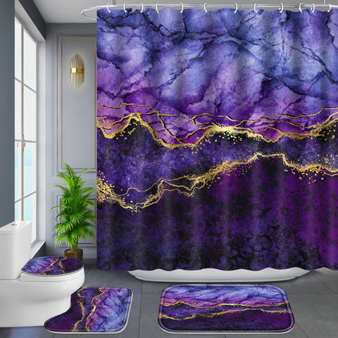 Poedist gold edge marble shower curtain adds luxury and waterproof protection.
