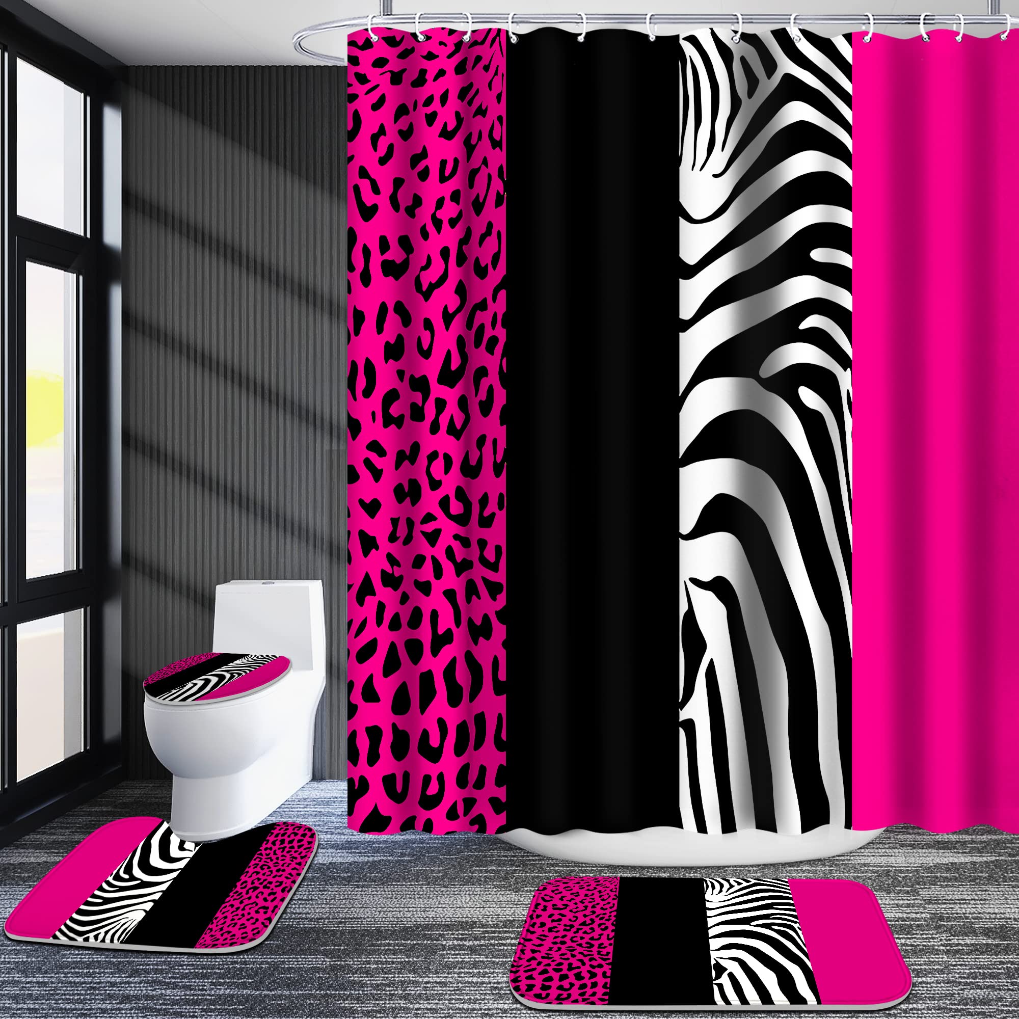 Poedist Rosy Leopard set includes twelve hooks for easy installation and secure drape.