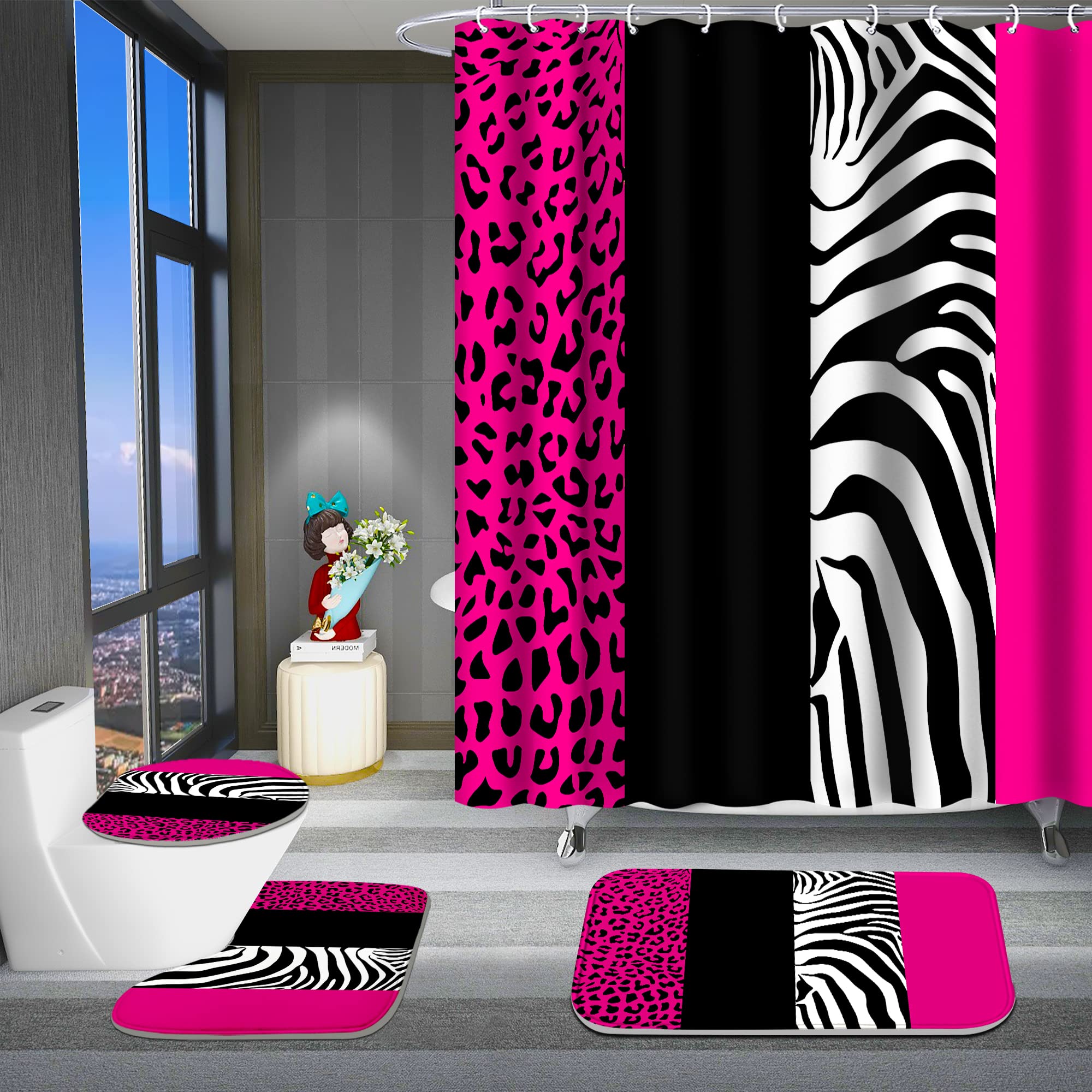 Poedist Rosy Leopard shower curtain with quick-dry fabric for a stylish bathroom.