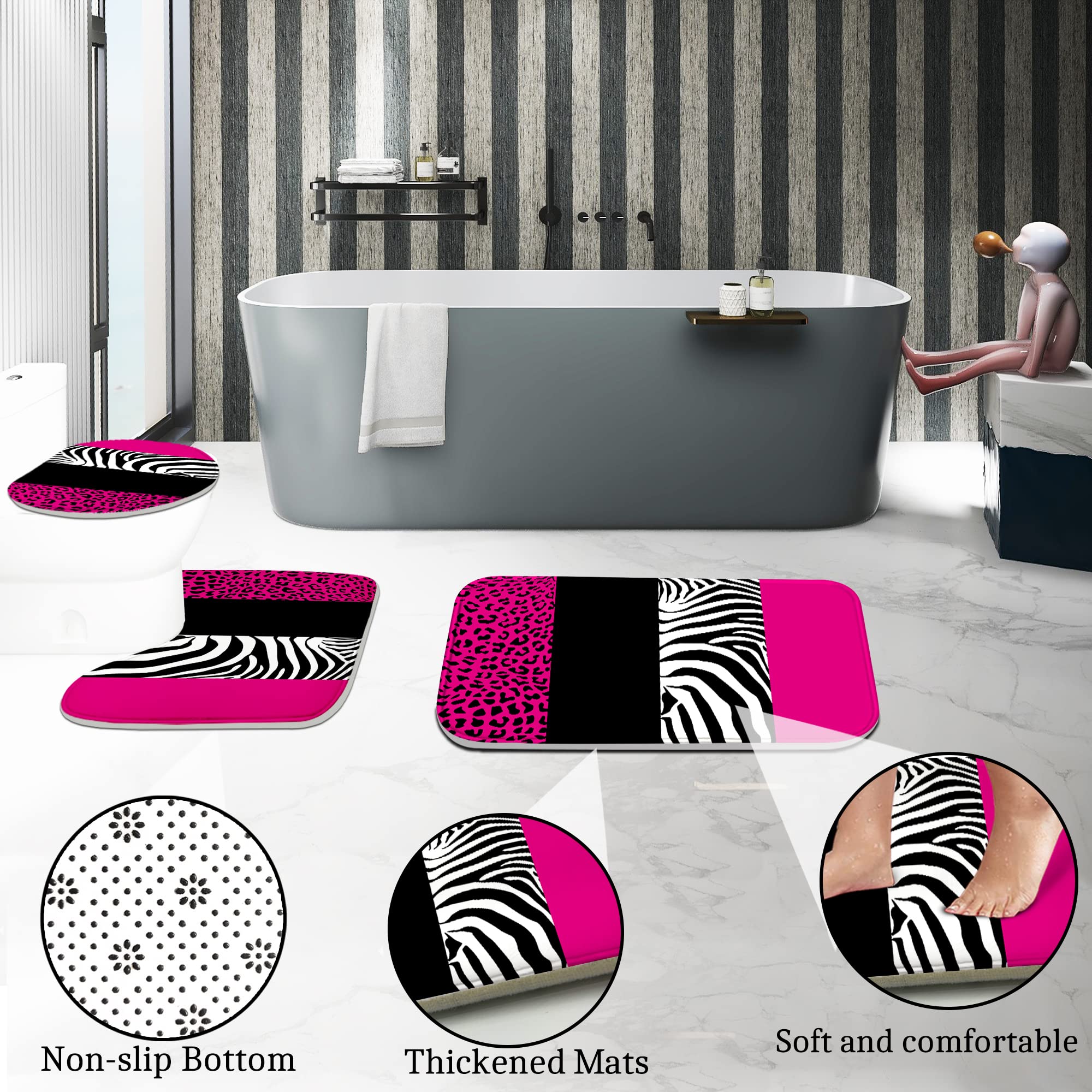 Poedist Rosy Leopard U-shape rug helps keep floors dry and safe.