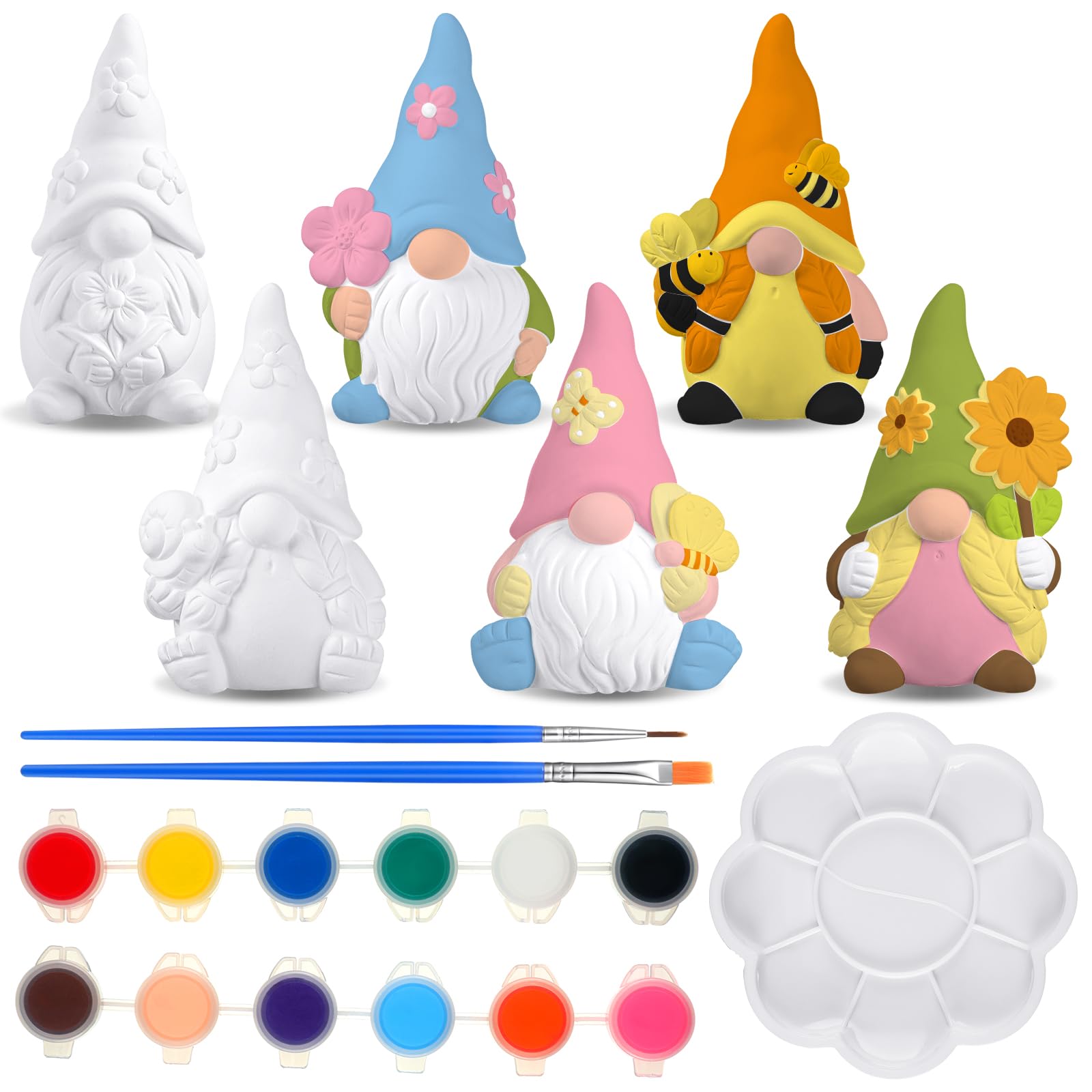 Poen six-set paint-your-own ceramic gnomes packaged for spring crafting.