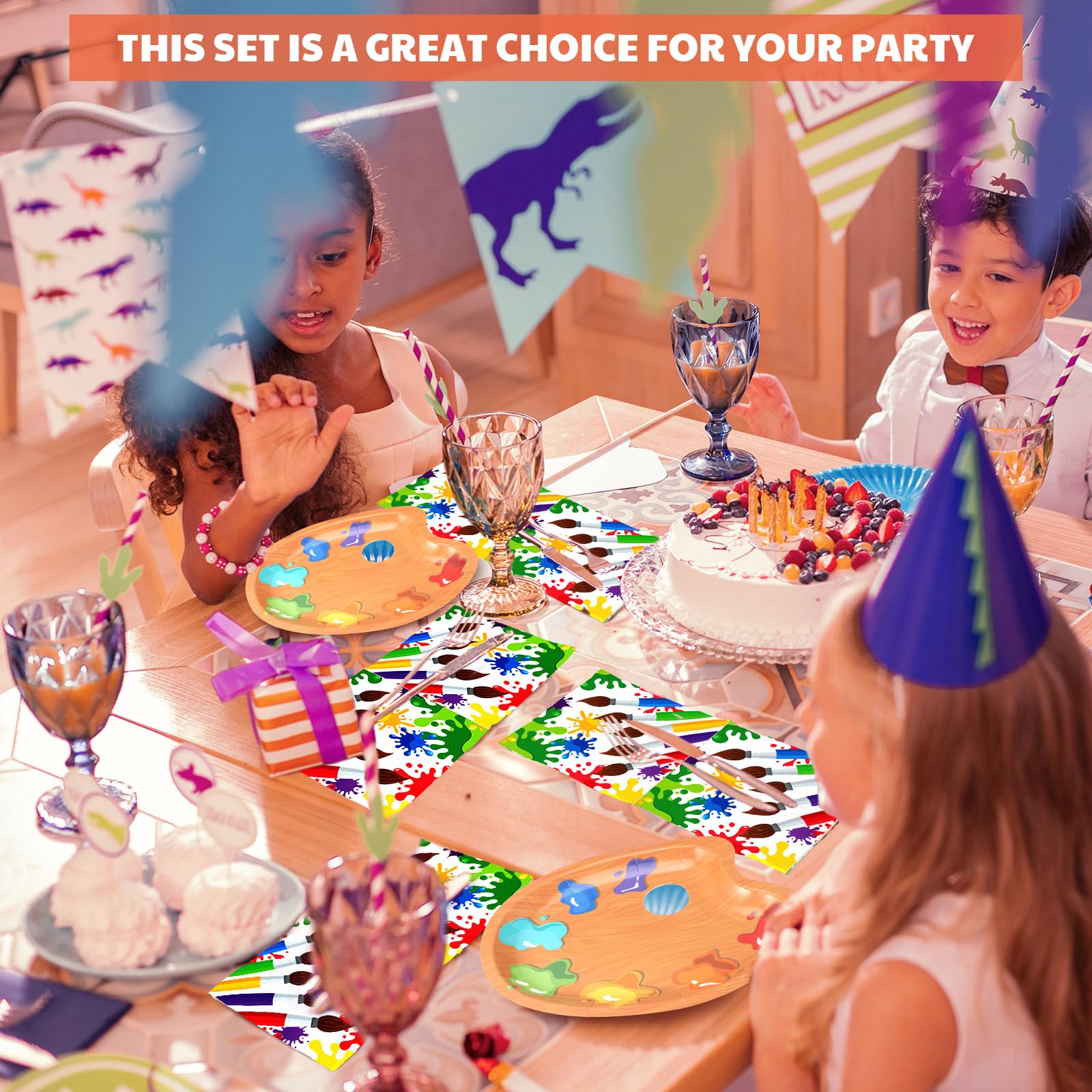 Poen art birthday plates measure 9x7 inches for ample servings.