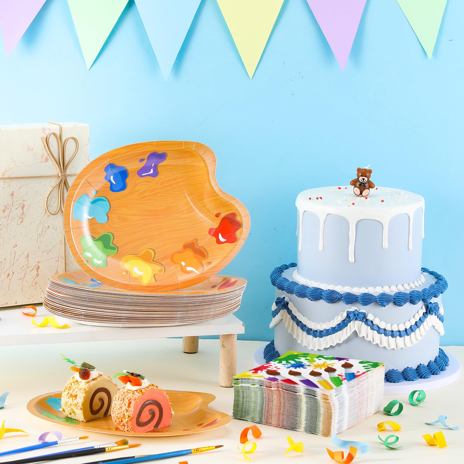 Poen art birthday napkins unfold to 10x10 inches for generous coverage.