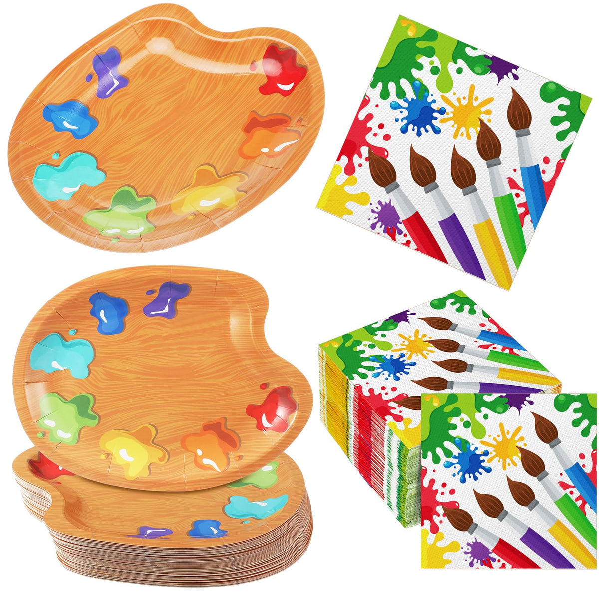 Poen art birthday plates with palette shapes for festive dining.