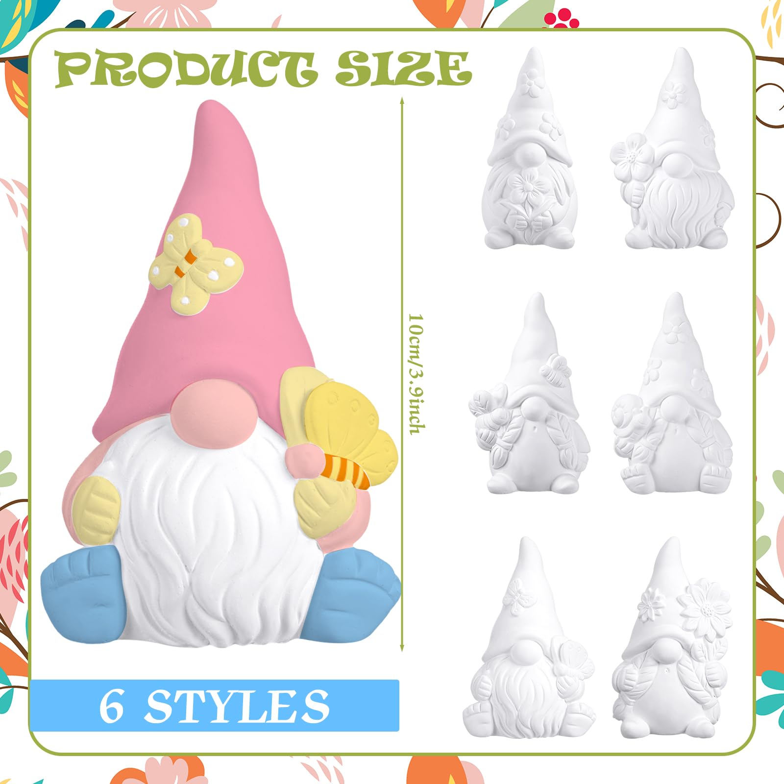 Poen ceramic gnomes with white bases ready for painting and display.