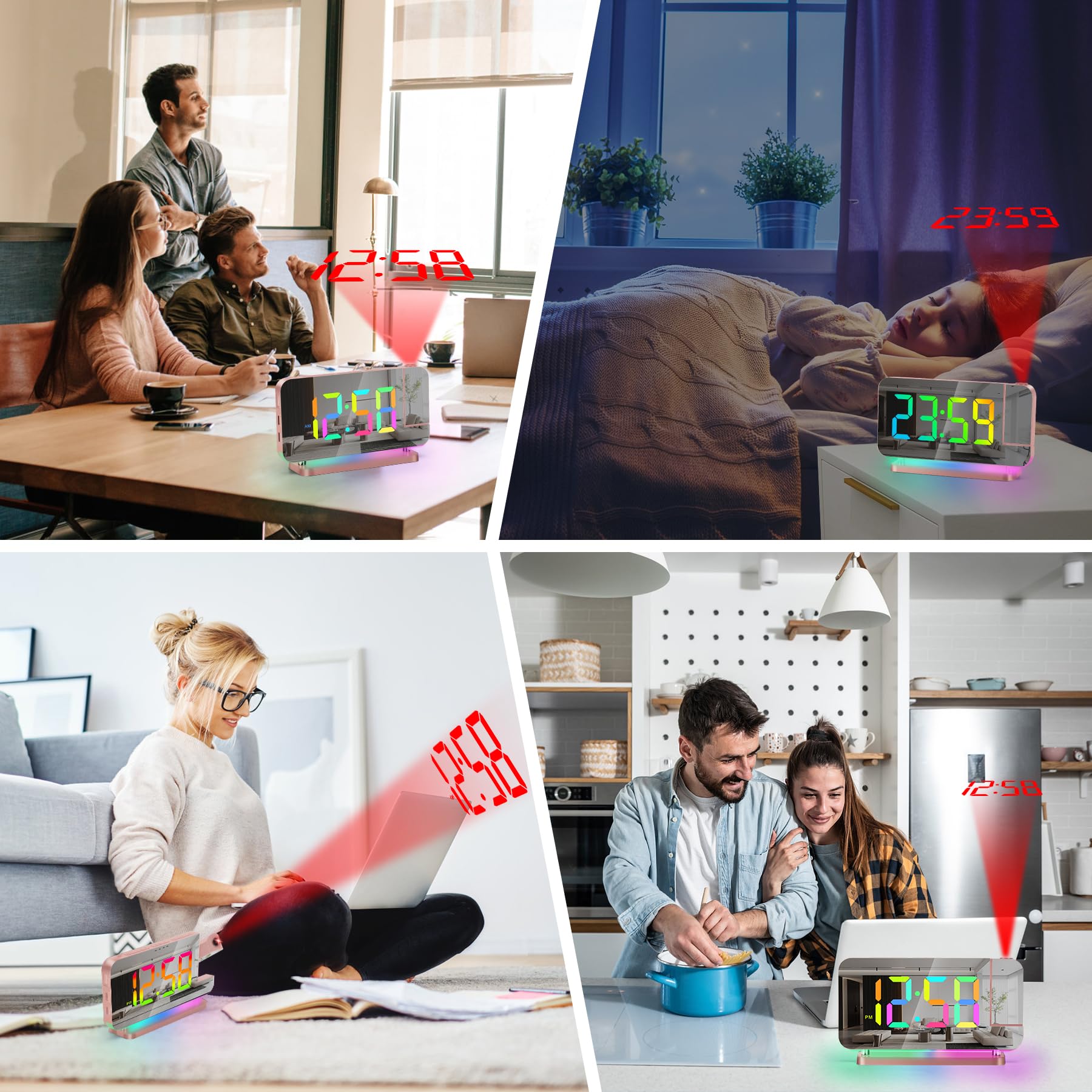 Poeroa clock auto dimming and rotation features for comfortable viewing