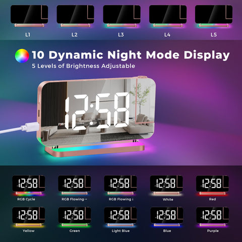 HD color display on the Poeroa clock with adjustable brightness settings.