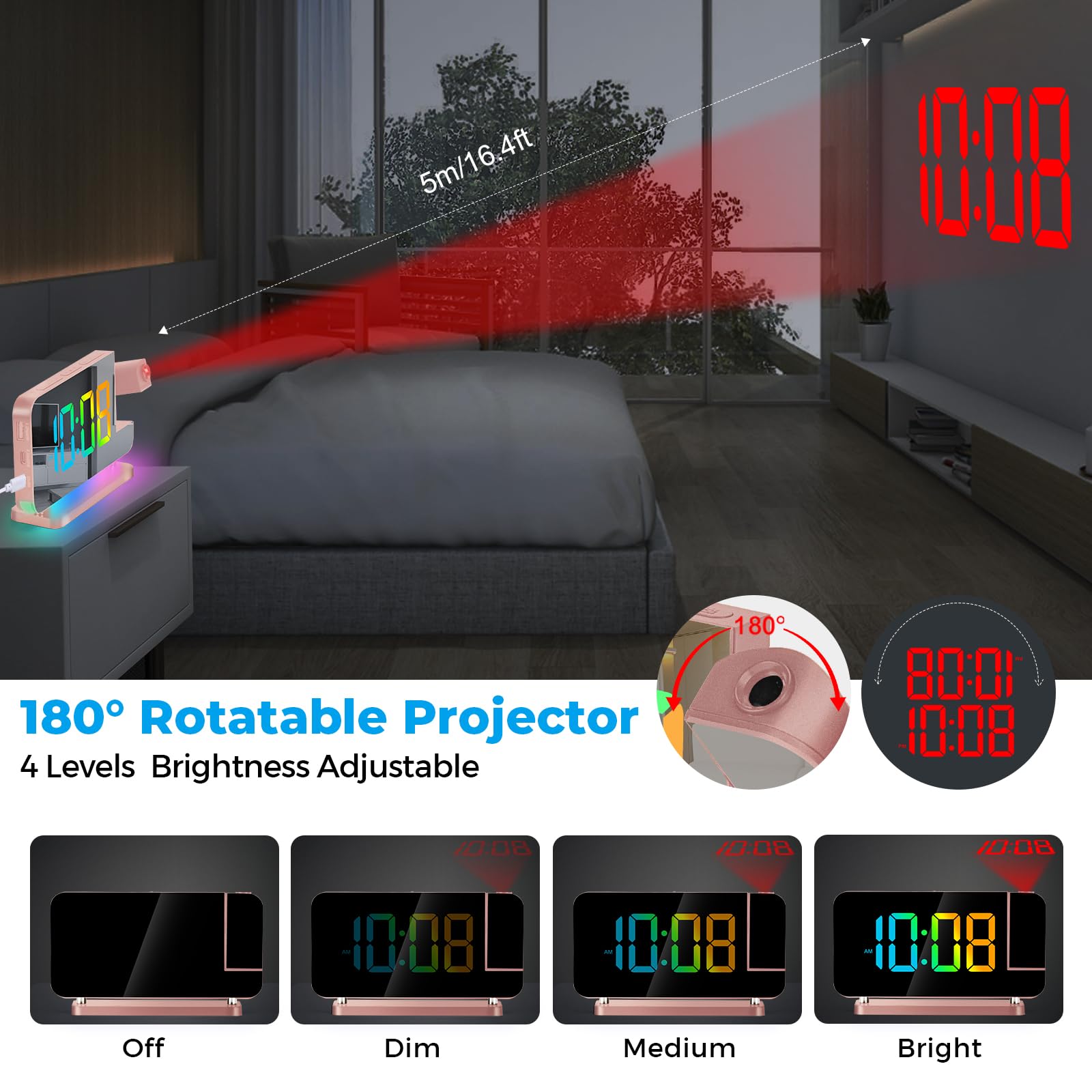 Poeroa RGB night light strip provides ambient mood lighting for the bedroom.