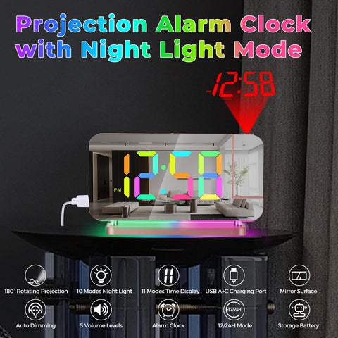 Dual USB ports on Poeroa projector clock for simultaneous device charging.