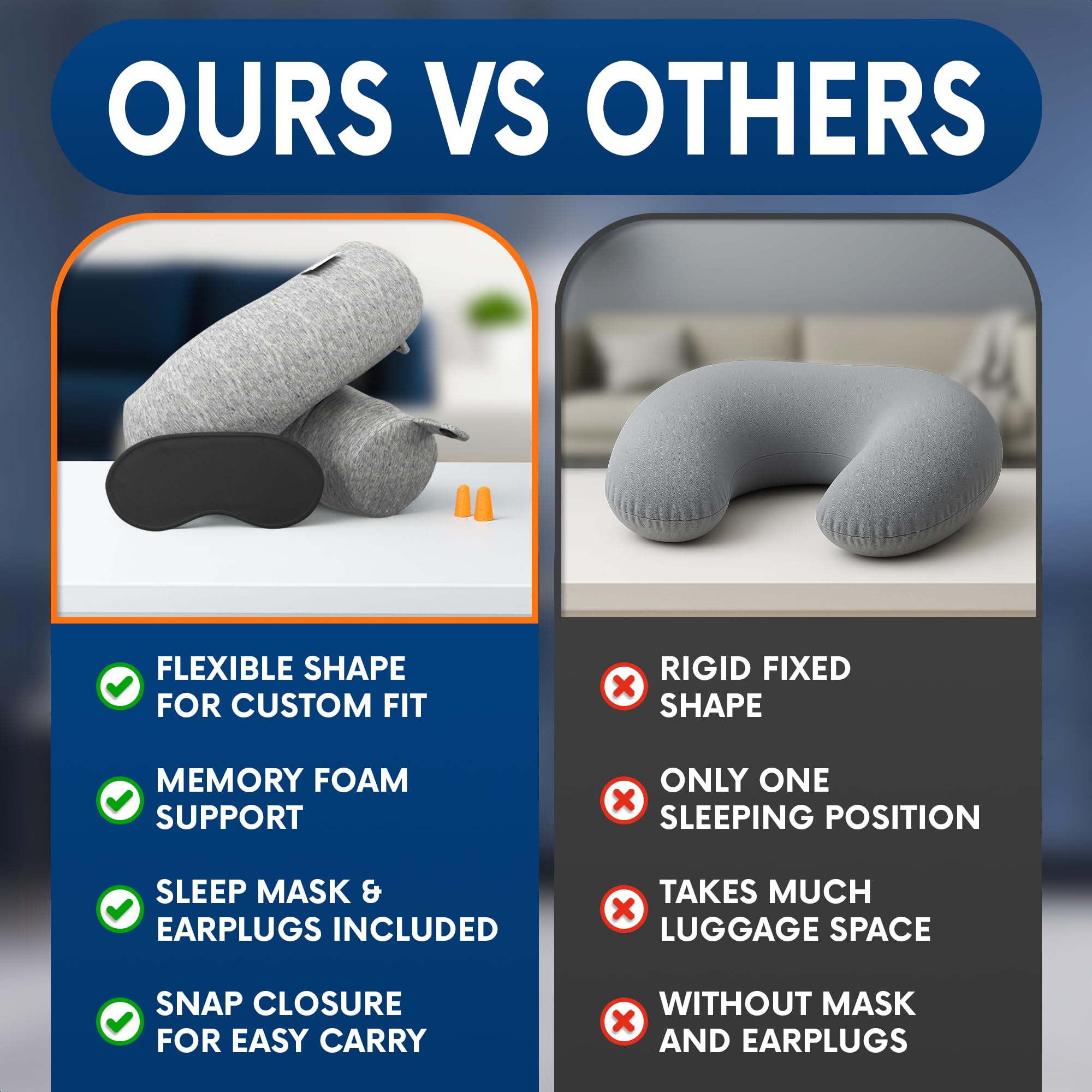 Point2Points memory foam neck pillow eye mask pairs for light-blocking rest during flights.
