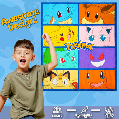 Pokemon blanket 51x59 inches size close-up — generous coverage for kids and teens.