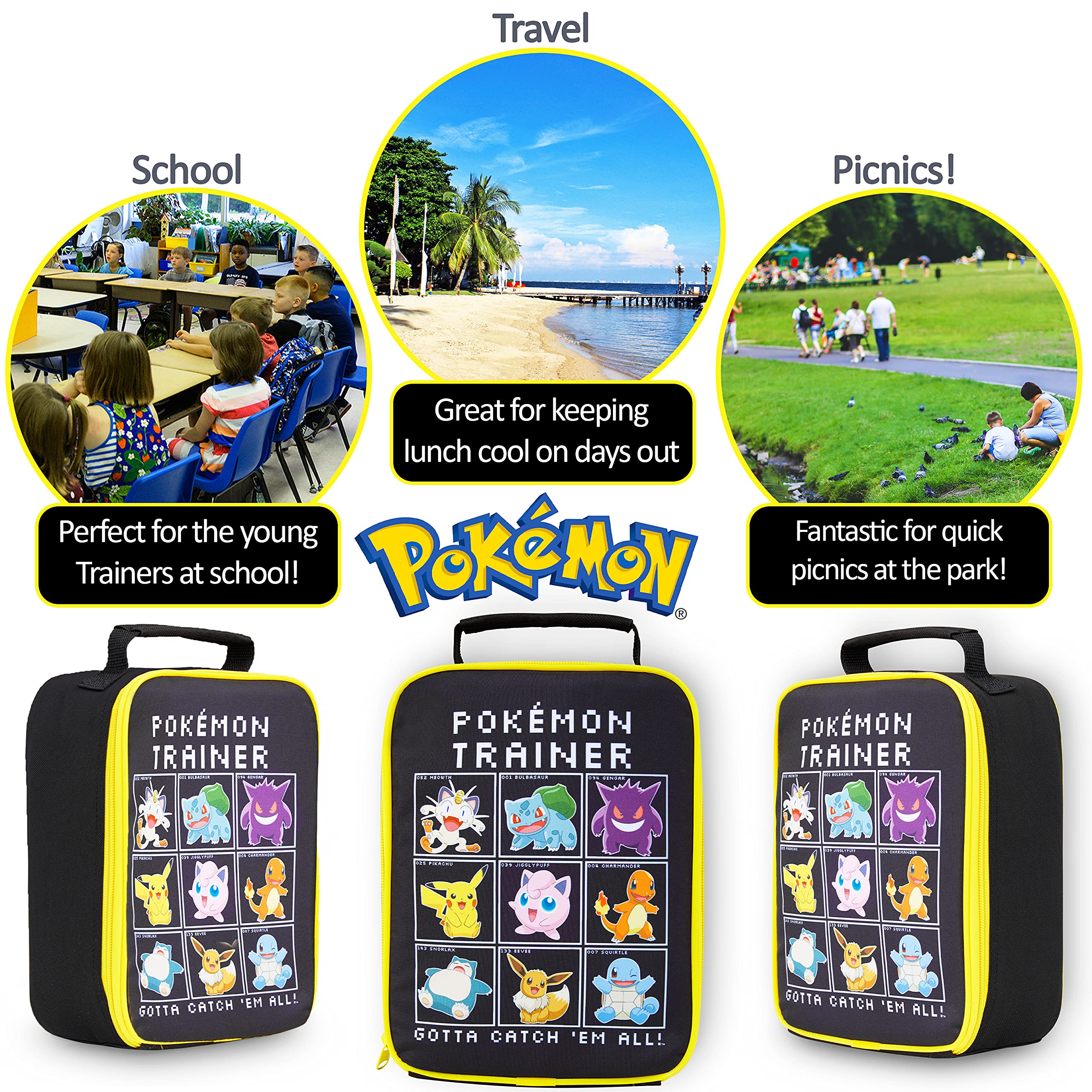 Pokémon lunch bag easy-clean lining simplifies cleanup after spills