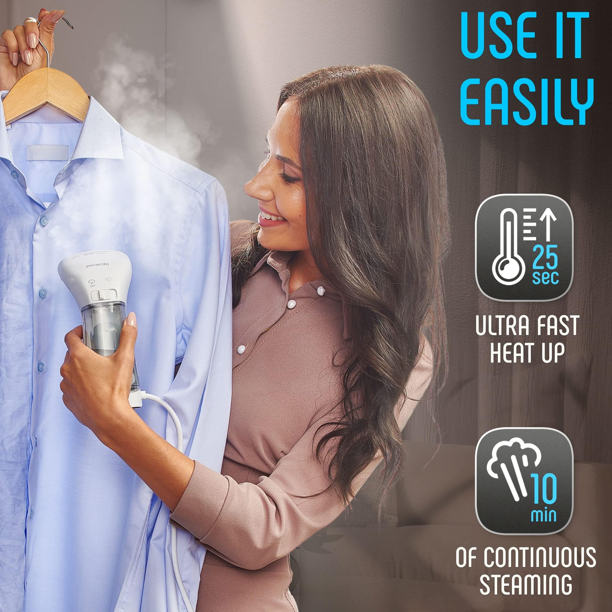 Polardo lightweight travel size steamer for business trips.