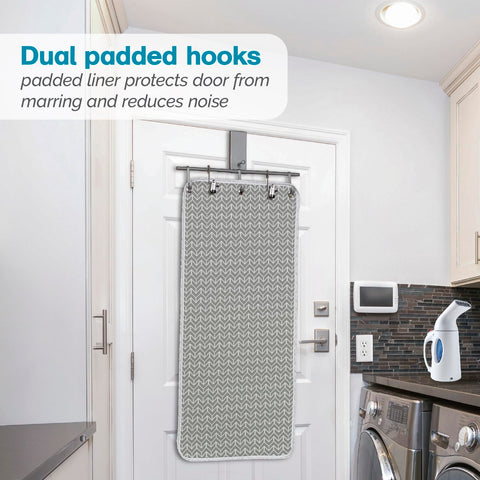 Polder Steaming Station hanging setup showing door mounting and integrated hooks.