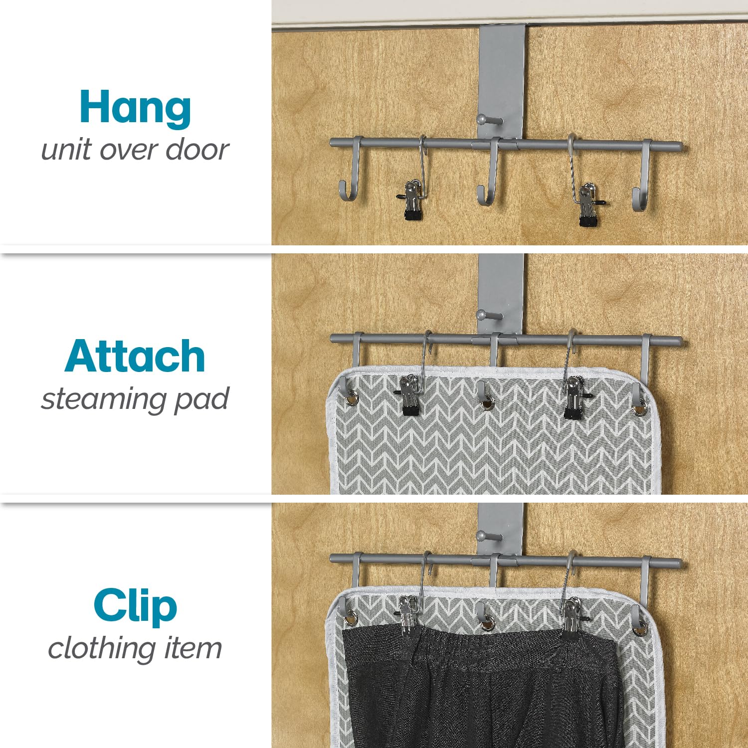 Polder dual padded hooks stabilizing garments during steaming.