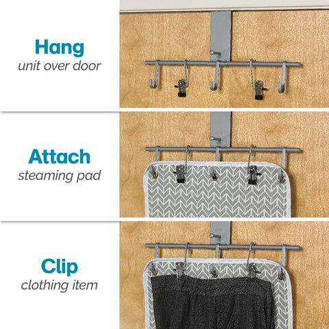 Polder dual padded hooks stabilizing garments during steaming.