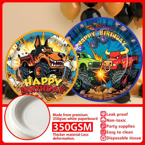 Polinook Monster Truck honeycomb centerpieces create eye-catching table accents.