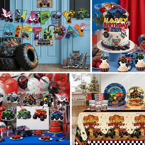 Polinook Monster Truck plates and cups deliver sturdy, themed dining for guests.