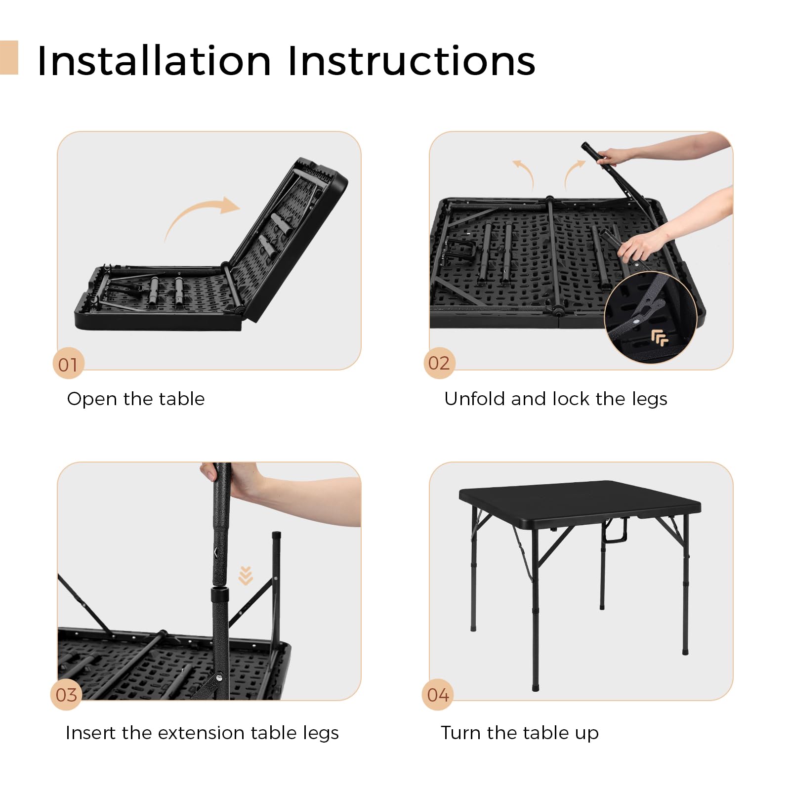 Pollilar stable non-slip legs keep the table steady on varied floors.