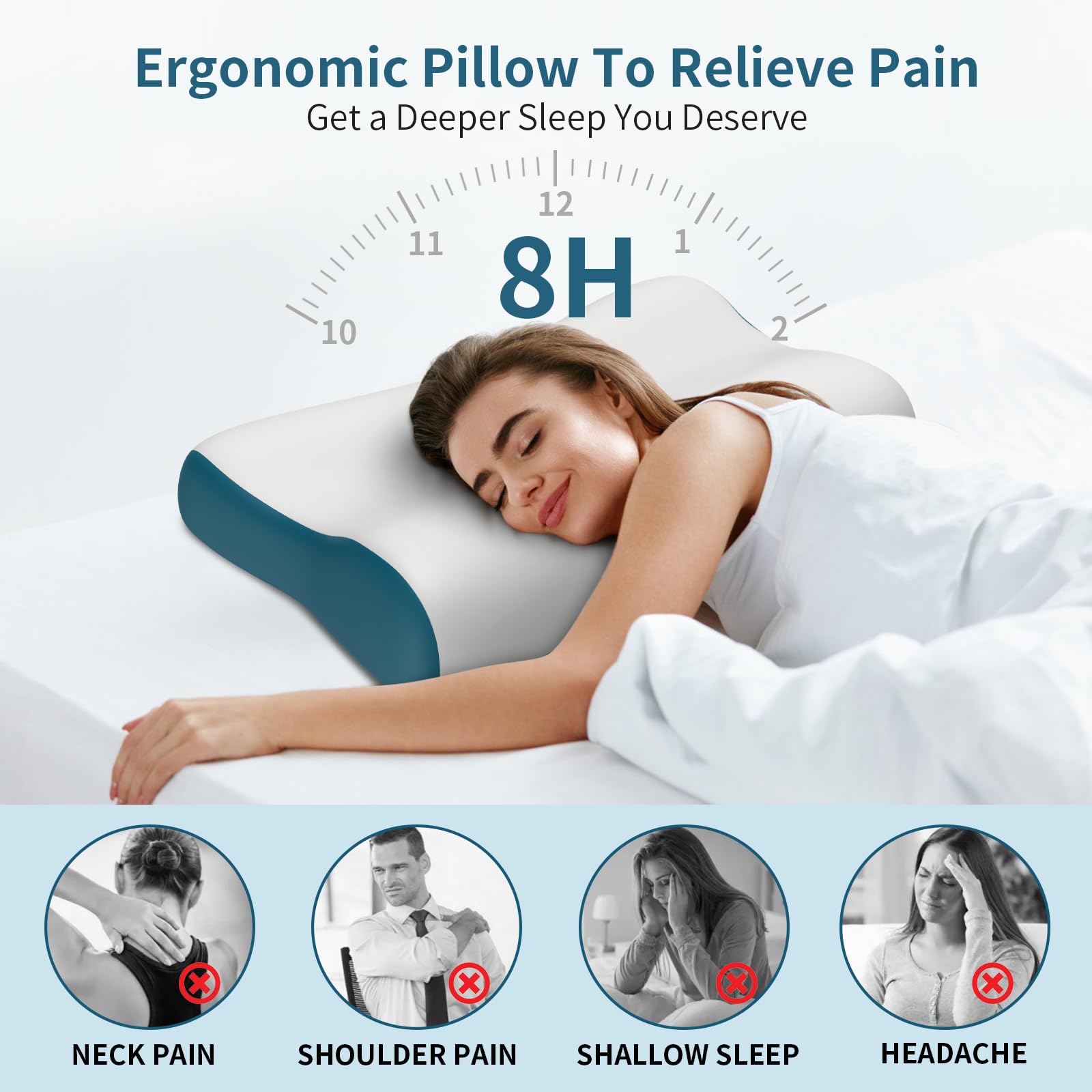 Polovo cervical neck pillow angled profile shows two-height design for personalized comfort.