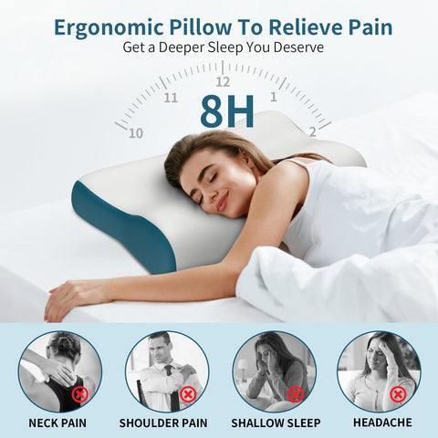 Polovo cervical neck pillow angled profile shows two-height design for personalized comfort.