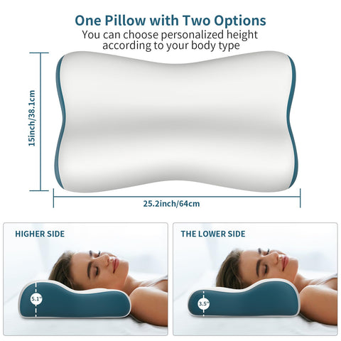 Polovo cervical neck pillow memory foam core contours to neck and head for alignment.