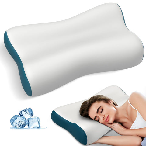 Polovo cervical neck pillow side view demonstrates ergonomic support for side sleepers.