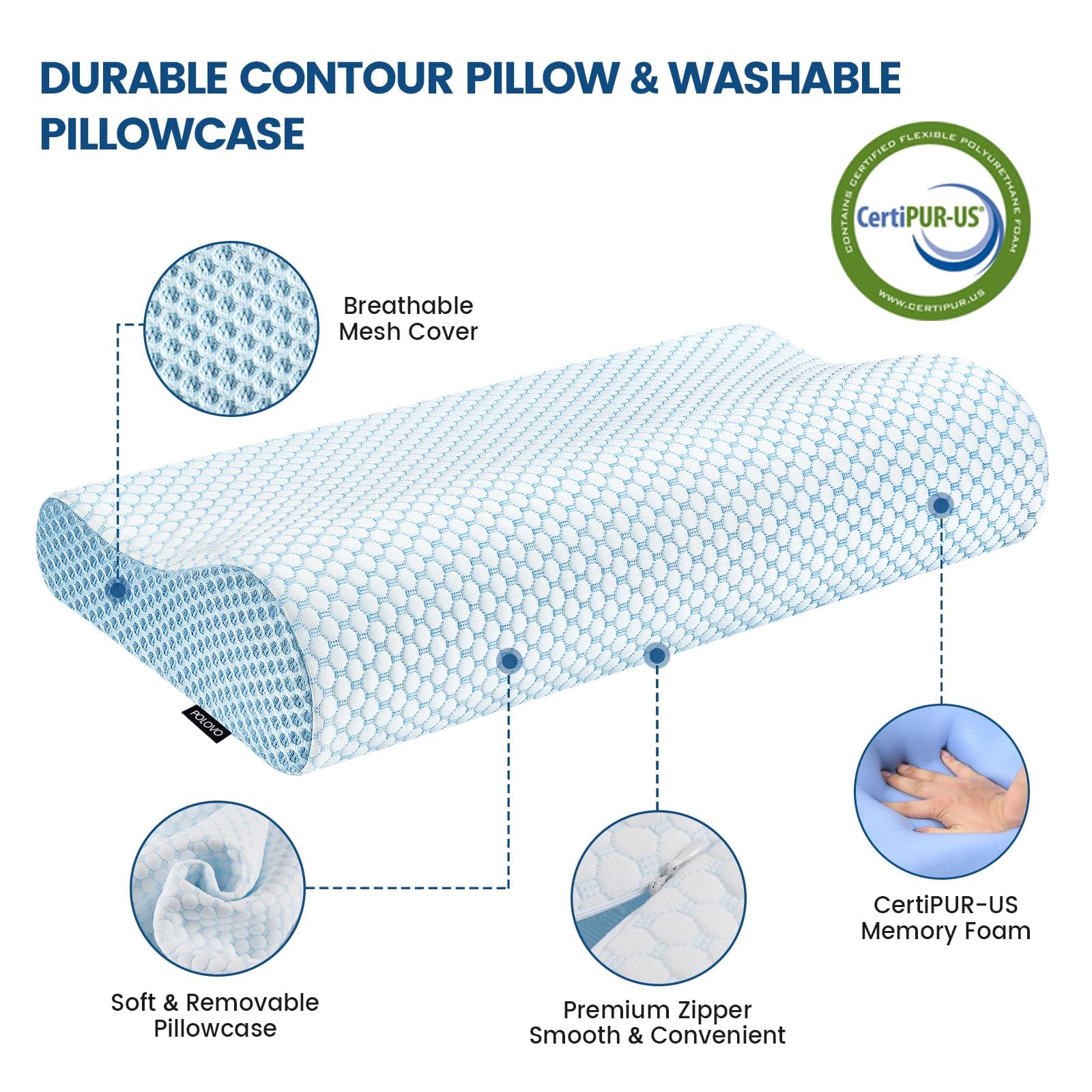Polovo pillow with breathable mesh sides supports comfortable sleep