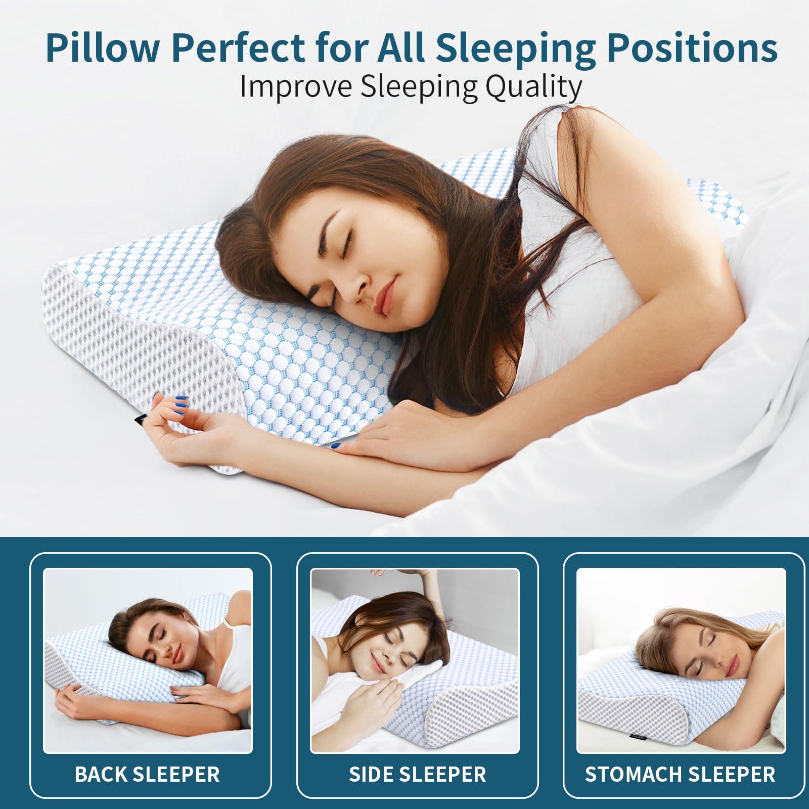 Polovo memory foam pillow with breathable mesh sides for airflow