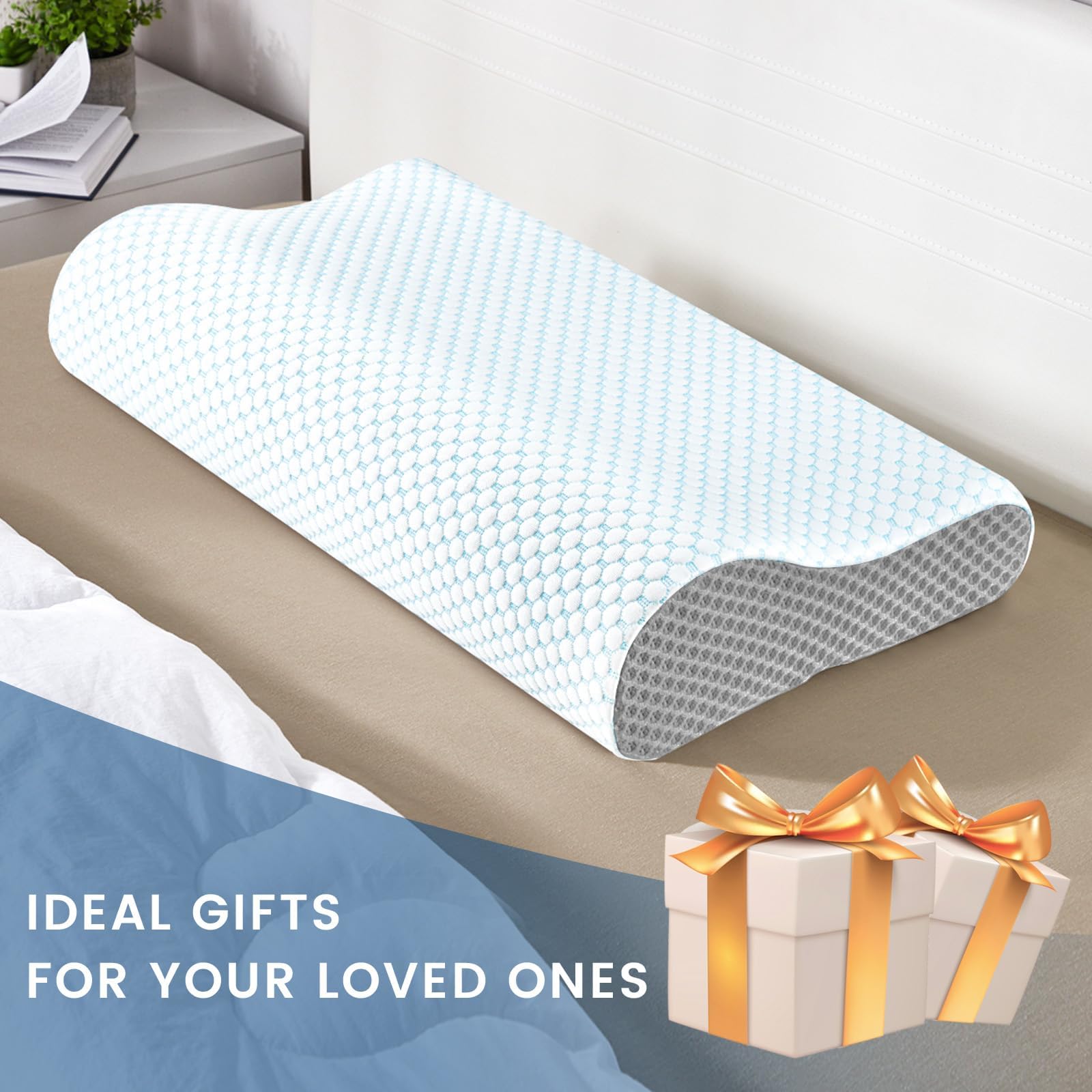 Polovo memory foam pillow suitable for side, back, and stomach sleepers.