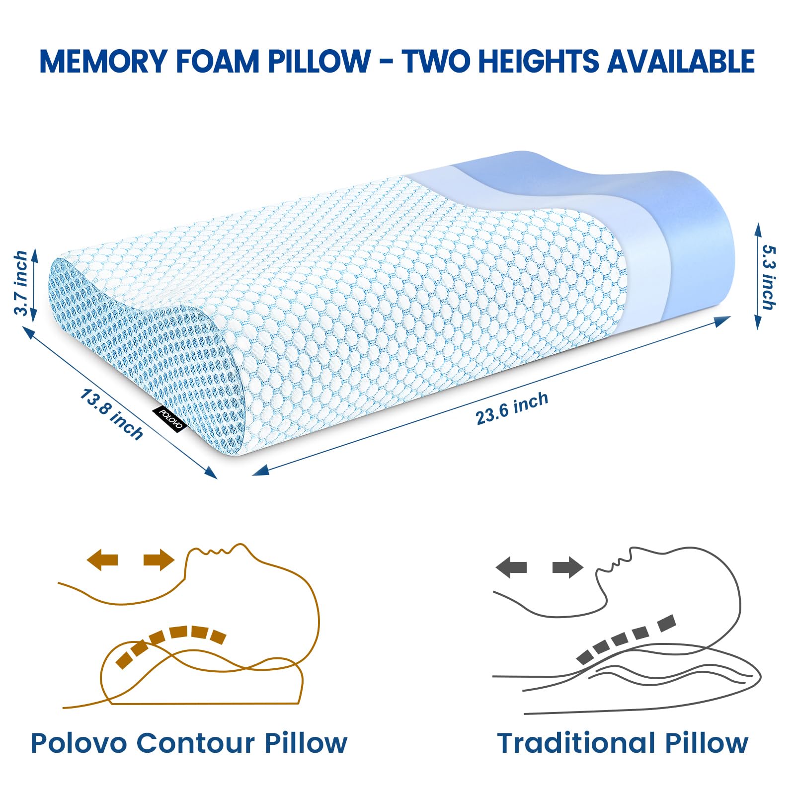 Two-height Polovo neck pillow in bed illustrates side sleeping