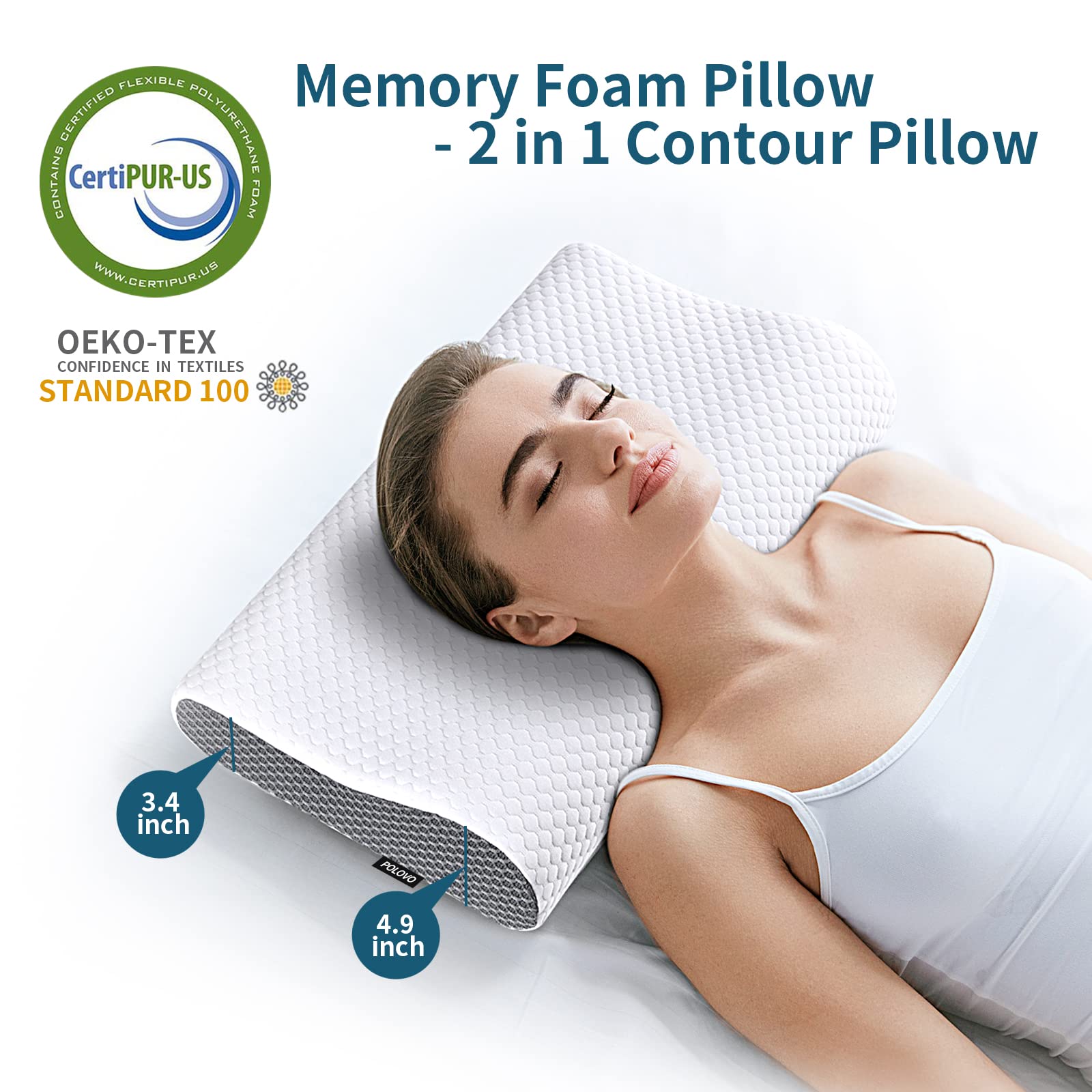 Polovo memory foam neck pillow for back sleepers promoting proper alignment.